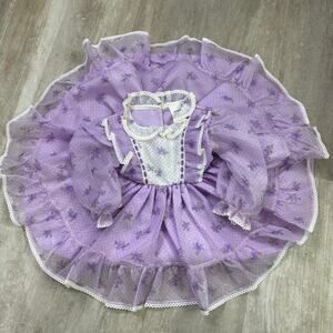 Vintage Miss Quality Lace Ruffle Girl Child Purple White Dress Full Circle 2T